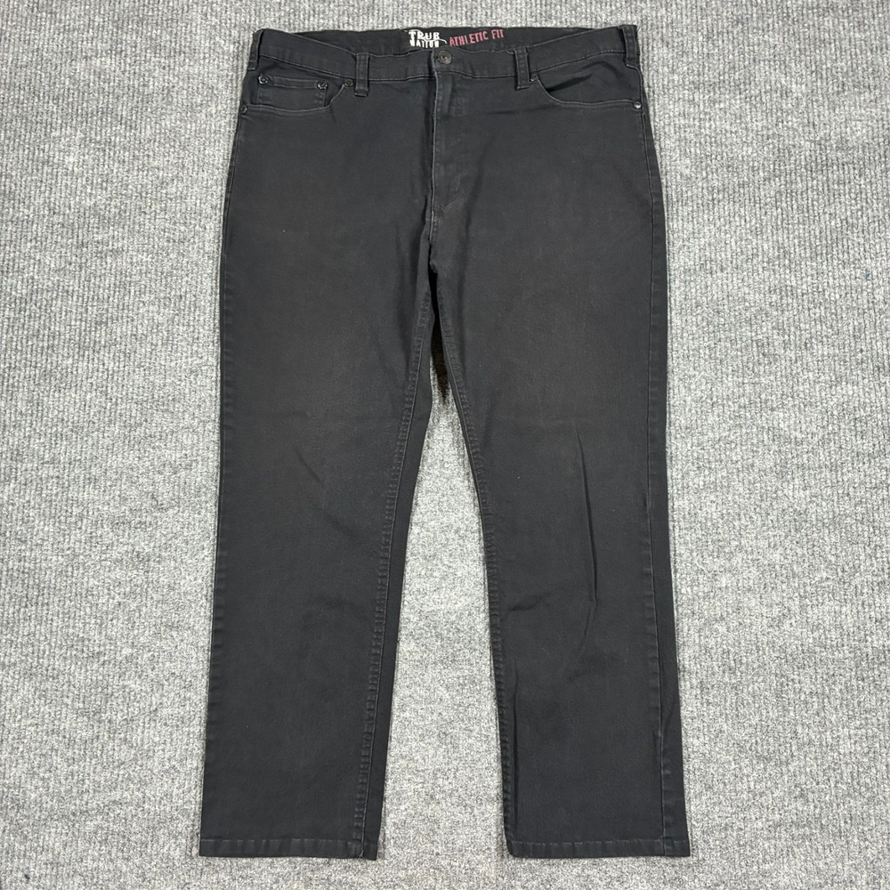 True Nation Athletic Fit Mens Straight Jeans Size 42x32 Black Stretch Denim